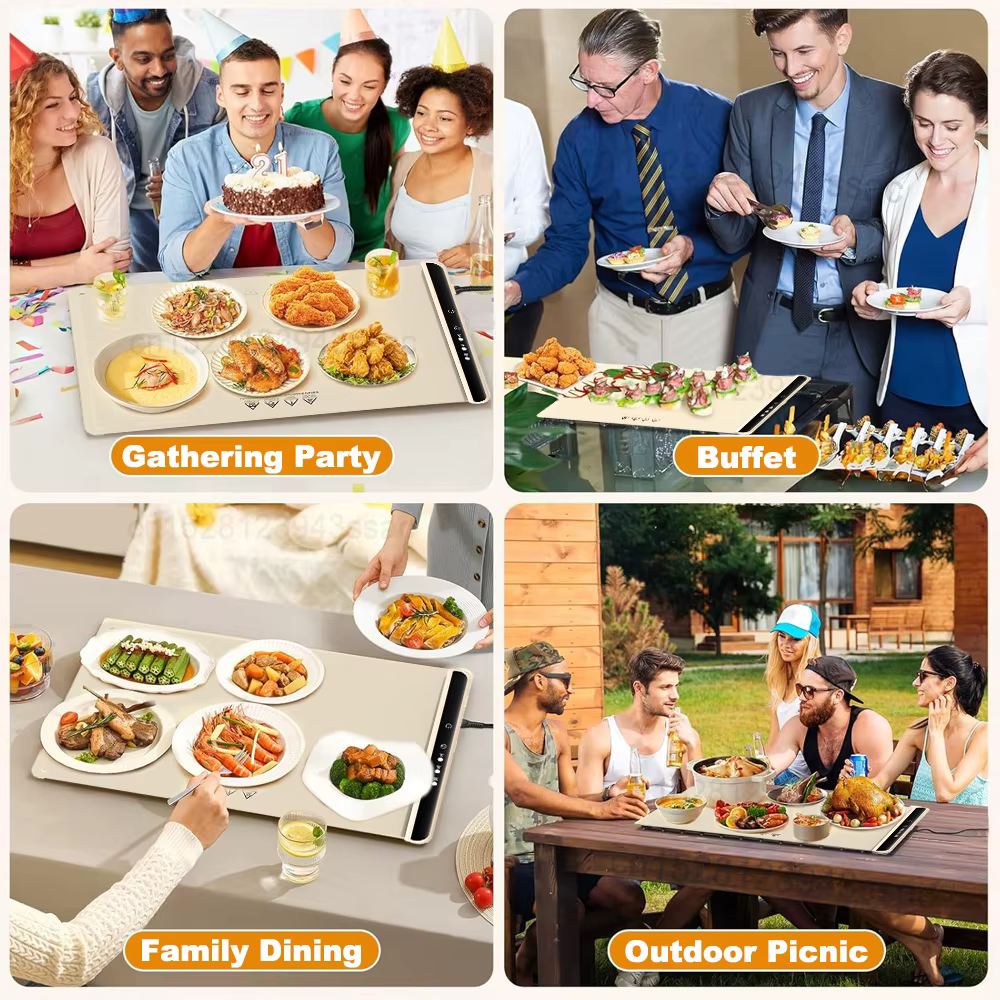 Electric Warming Tray – Portable Foldable Food Warmer with Fast Heating & 3-Temp Control